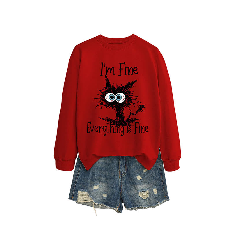 Sweatshirt mit wütender Katze in Übergröße - Rot - 2XL - image 1