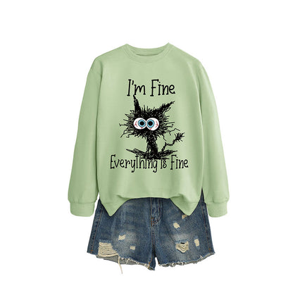 Sweatshirt mit wütender Katze in Übergröße - Olivgrün - 2XL - image 10
