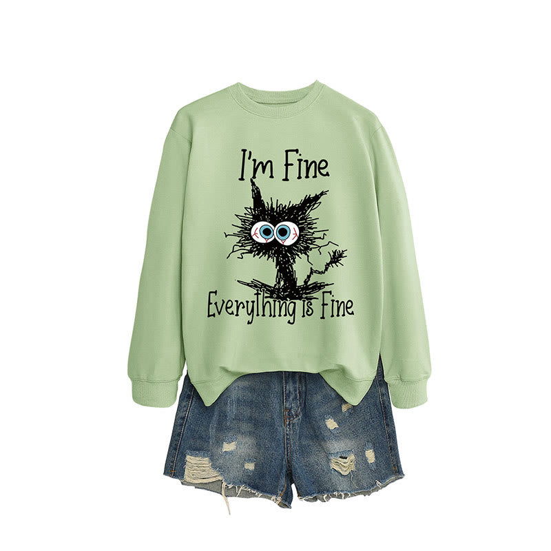 Sweatshirt mit wütender Katze in Übergröße - Olivgrün - 2XL - image 9