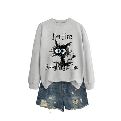 Sweatshirt mit wütender Katze in Übergröße - Grau - 2XL - image 9