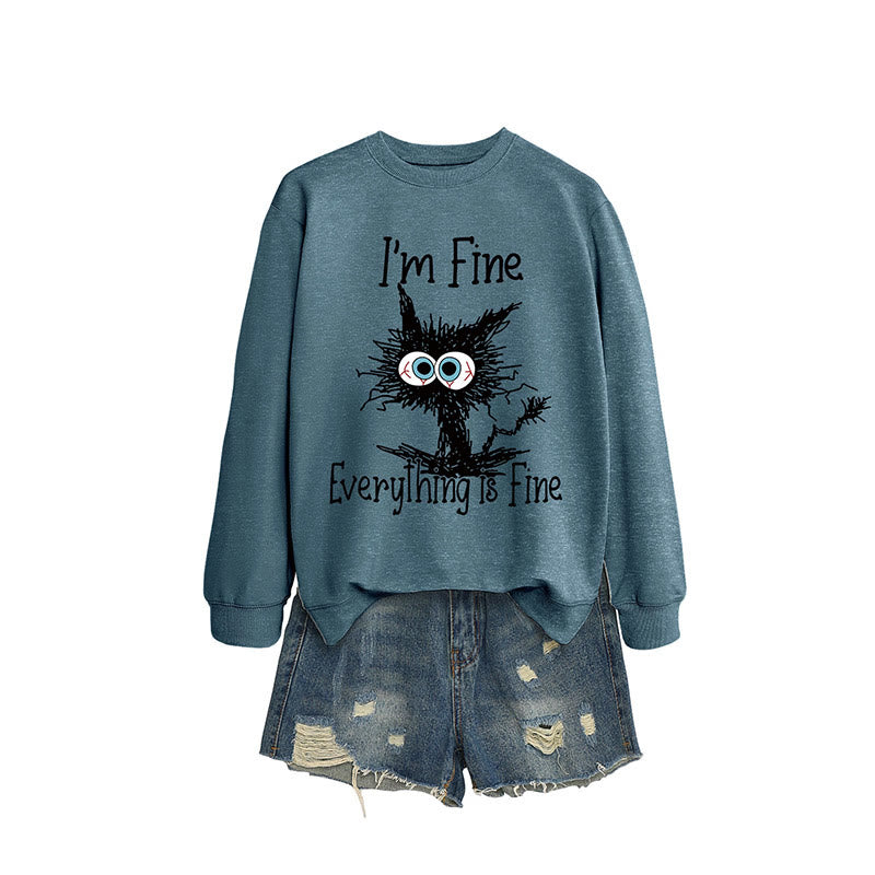 Sweatshirt mit wütender Katze in Übergröße - Blau - 2XL - image 13
