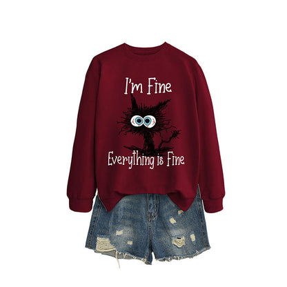 Schwarzes Katzen-Sweatshirt in Übergröße - Wein - 2XL - image 8