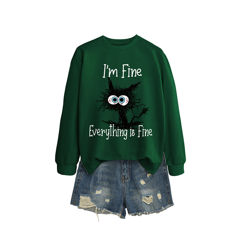 Schwarzes Katzen-Sweatshirt in Übergröße - Dunkelgrün - 2XL - image 4