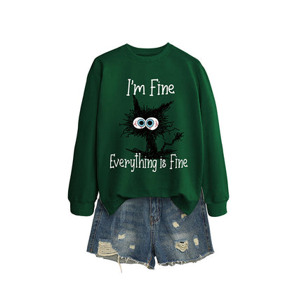 Schwarzes Katzen-Sweatshirt in Übergröße - Dunkelgrün - 2XL - image 4