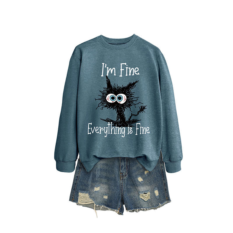 Schwarzes Katzen-Sweatshirt in Übergröße - Hellblau - 2XL - image 10