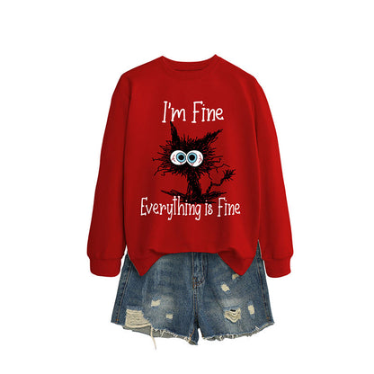 Schwarzes Katzen-Sweatshirt in Übergröße - Rot - 2XL - image 1