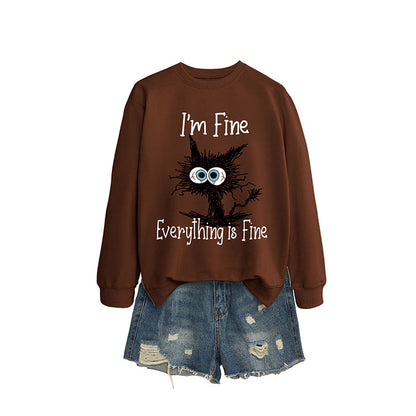 Schwarzes Katzen-Sweatshirt in Übergröße - Kaffee - 2XL - image 5