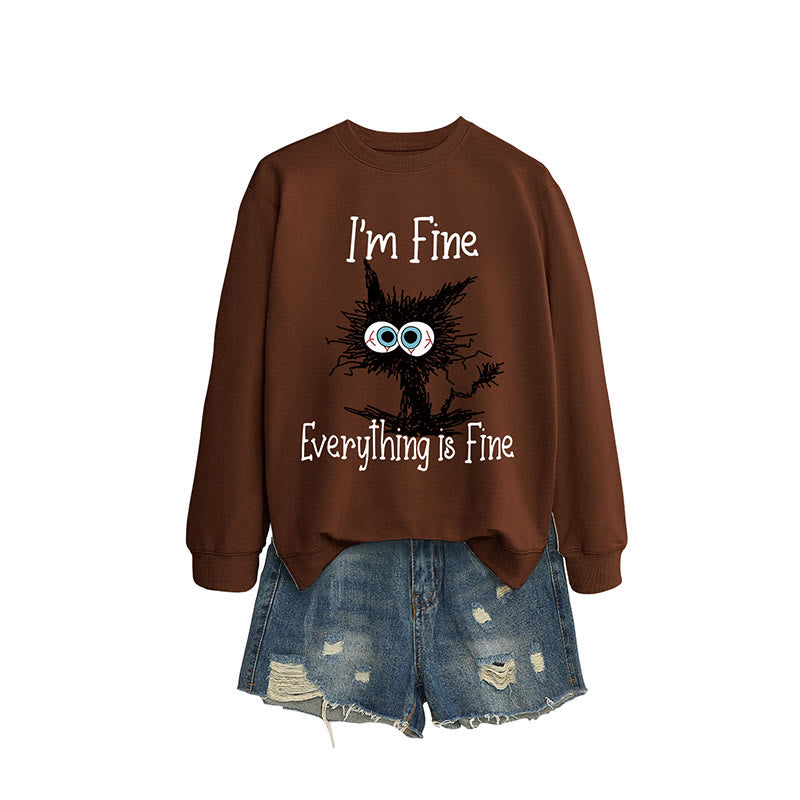 Schwarzes Katzen-Sweatshirt in Übergröße - Kaffee - 2XL - image 6