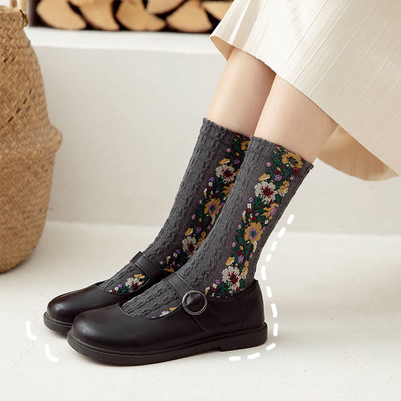 Viertelsocken im Folk-Stil mit Blumenmuster (5 Paar) - image 9