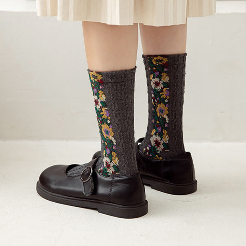 Viertelsocken im Folk-Stil mit Blumenmuster (5 Paar) - image 6