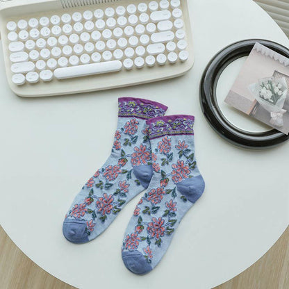 Viertelsocken mit floralem Relief (5 Paar) - Blau - EU36-40 (US3-7) - image 9