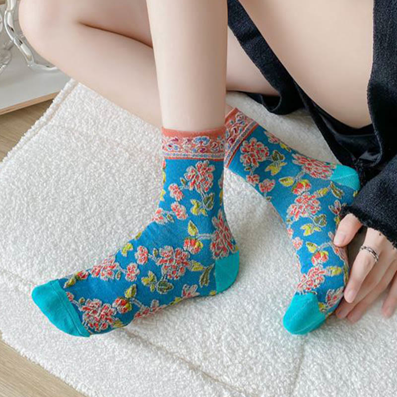 Viertelsocken mit floralem Relief (5 Paar) - image 5