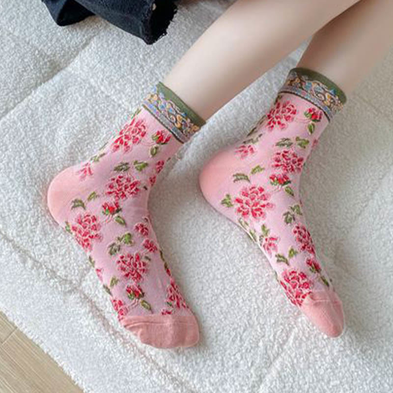 Viertelsocken mit floralem Relief (5 Paar) - image 2