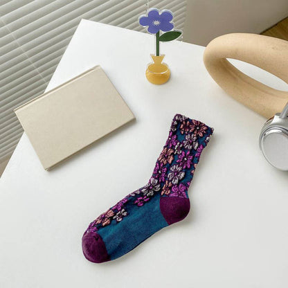 Viertelsocken mit Retro-Schnitzblumen (5 Paar) - Lila - EU36-40 (US3-7) - image 8