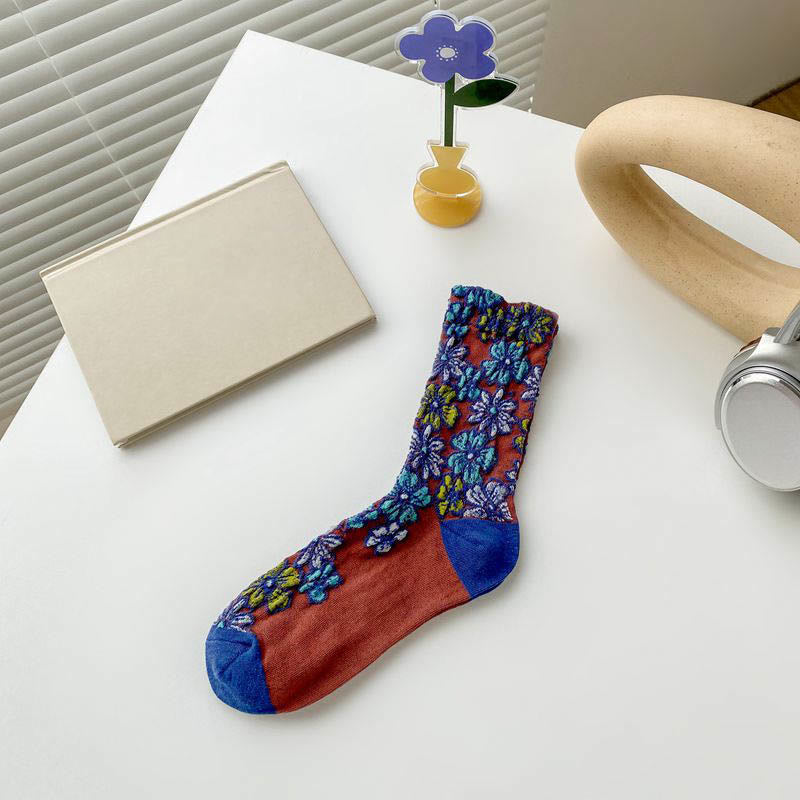 Viertelsocken mit Retro-Schnitzblumen (5 Paar) - Blau - EU36-40 (US3-7) - image 12