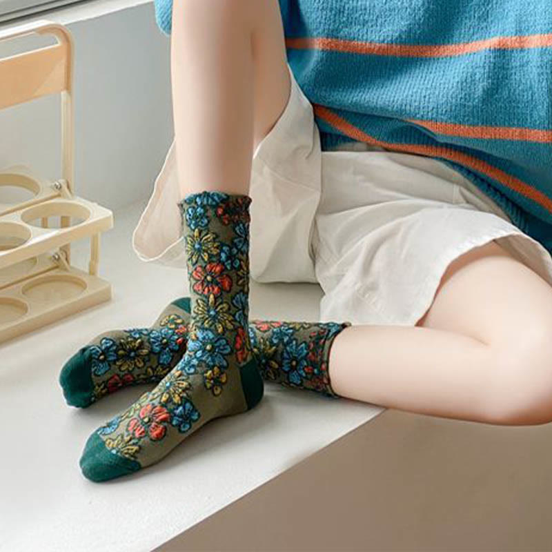Viertelsocken mit Retro-Schnitzblumen (5 Paar) - image 3