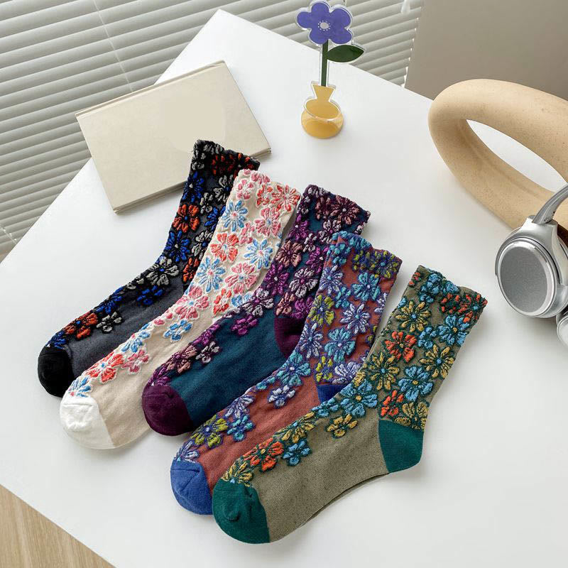 Viertelsocken mit Retro-Schnitzblumen (5 Paar) - Mehrfarbig - EU36-40 (US3-7) - image 7