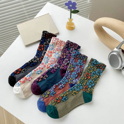 Viertelsocken mit Retro-Schnitzblumen (5 Paar) - Mehrfarbig - EU36-40 (US3-7) - image 7