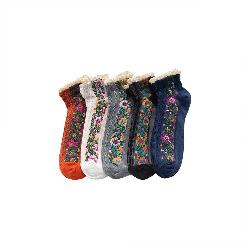 Vintage-Spitzen-Söckchen (5 Paar) - Mehrfarbig - EU36-40 (US3-7) - image 9