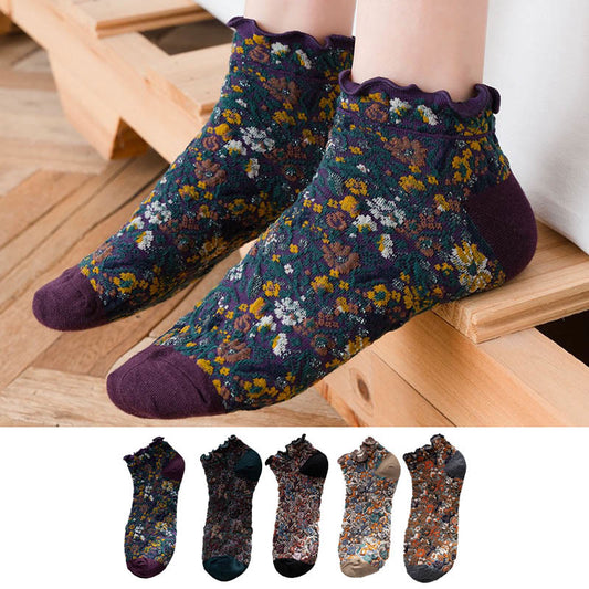 Söckchen im College-Stil mit Blumenmuster (5 Paar) - Mehrfarbig - EU36-40 (US3-7) - image 1