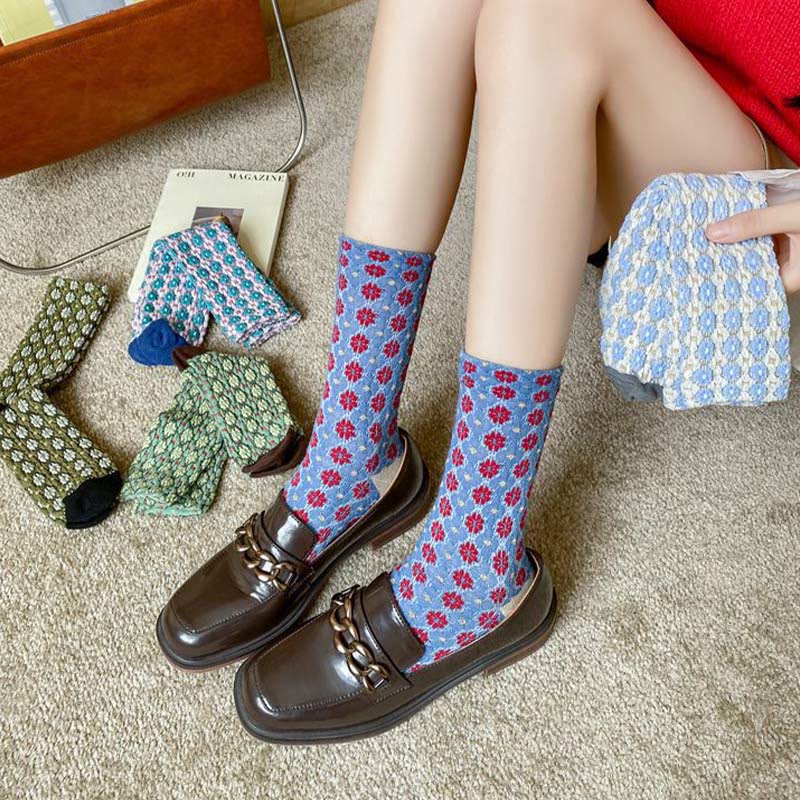 Elegante französische Viertelsocken mit Blumenmuster (5 Paar)