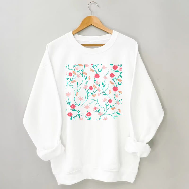 Sweatshirt mit Blumenmuster in Rot und Rosa in Übergröße - Weiß - 3XL - image 3