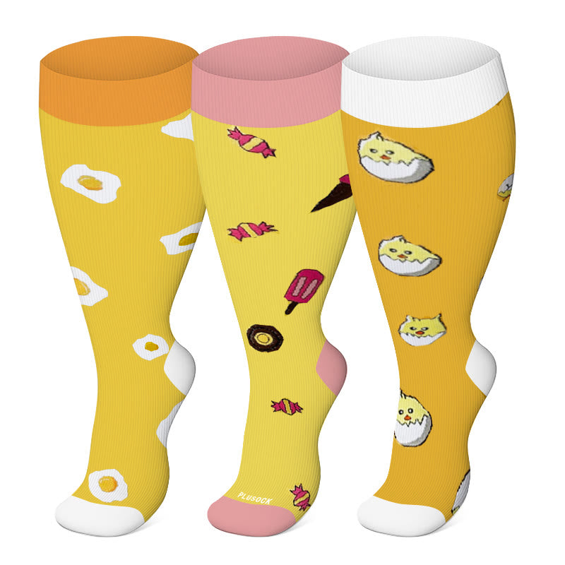 2XL-7XL Plus Size Yellow Series Kompressionsstrümpfe (3 Paar) - Mehrfarbig - 7XL - image 1