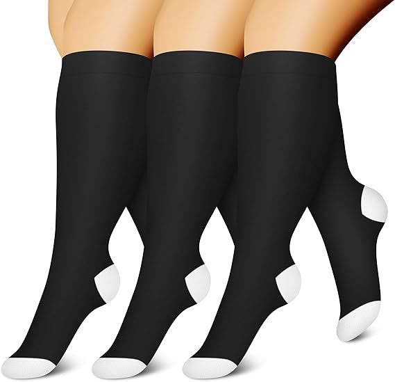 Weiche Sport-Kompressionssocken in Übergröße, schwarz (3 Paar)