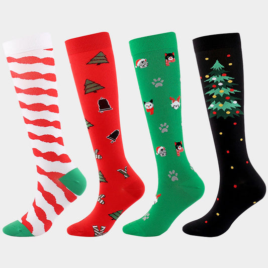 Weihnachts-Kompressionsstrümpfe mit Katzen- und Hundemotiv (4 Paar) - Mehrfarbig - S/M - image 0