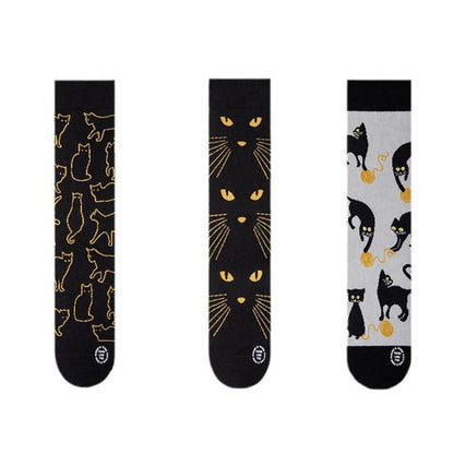 Übergrößen-Viertel-Socken mit Cartoon-Motiv „Schwarze Katze“ (3 Paar) - image 5