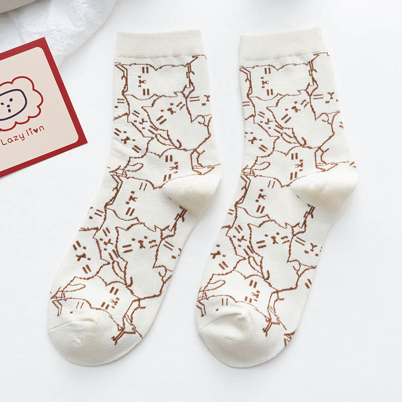 Line Cat Quarter Socken (5 Paar) - Beige - EU36-40 (US3-7) - image 10