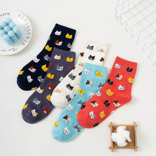 Socken mit Cartoon-Katzenkopf (5 Paar) - image 1