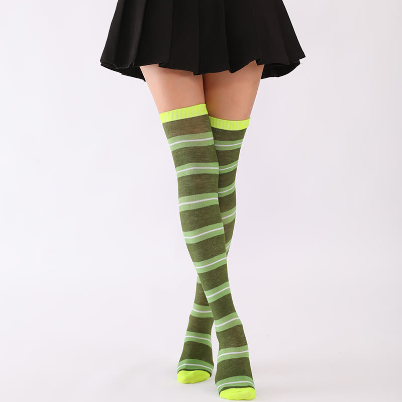 Oberschenkelhohe Socken mit breiten Streifen (6 Paar) - image 2
