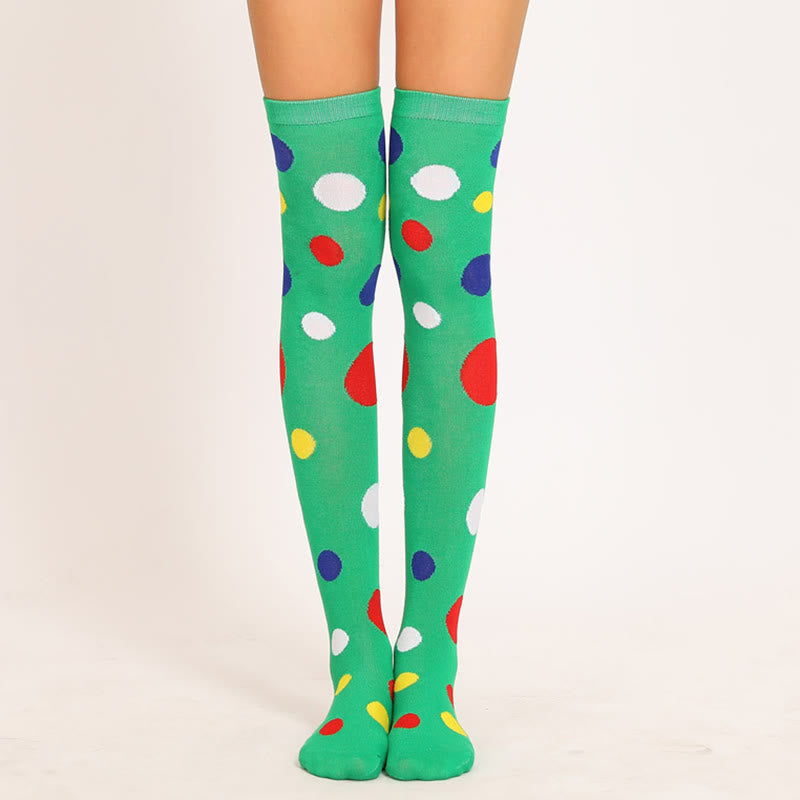 Oberschenkelhohe Socken mit bunten Punkten (5 Paar)