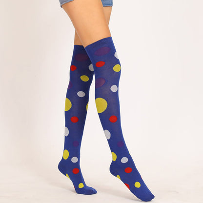 Oberschenkelhohe Socken mit bunten Punkten (5 Paar)