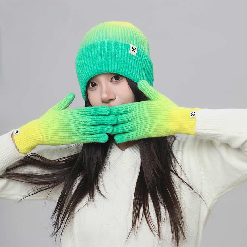 2-in-1-Set mit Handschuhen und Beanie in Farbverlaufsfarbe