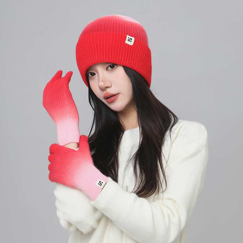 2-in-1-Set mit Handschuhen und Beanie in Farbverlaufsfarbe - image 0