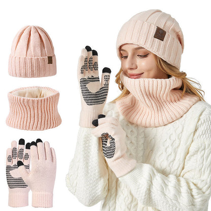 Modisches warmes 3-in-1-Set mit Handschuhen, Mütze und Schal