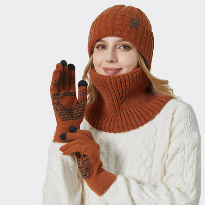 Modisches warmes 3-in-1-Set mit Handschuhen, Mütze und Schal