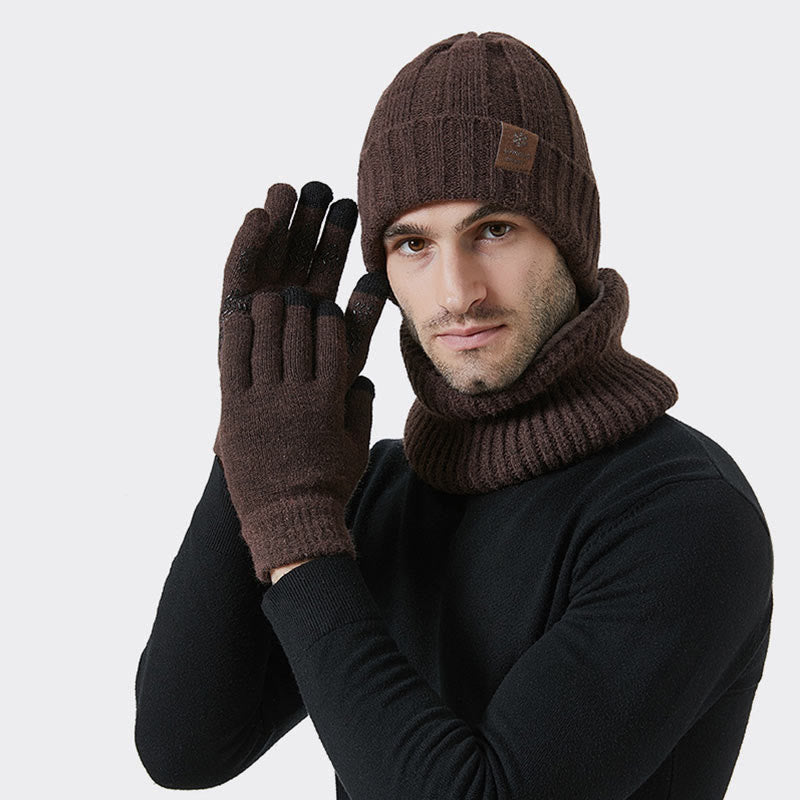 Modisches warmes 3-in-1-Set mit Handschuhen, Mütze und Schal