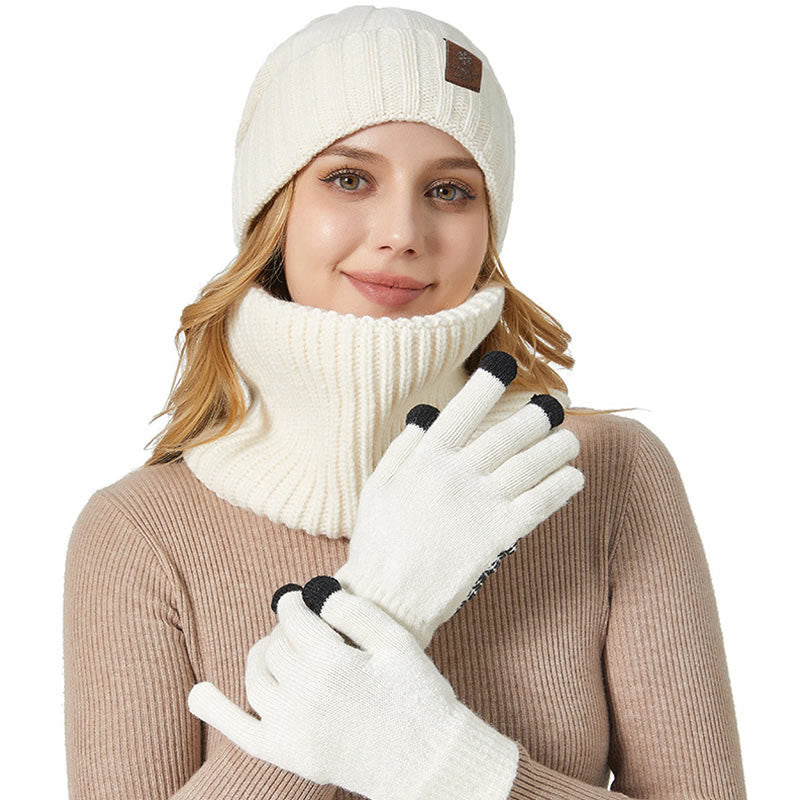 Modisches warmes 3-in-1-Set mit Handschuhen, Mütze und Schal