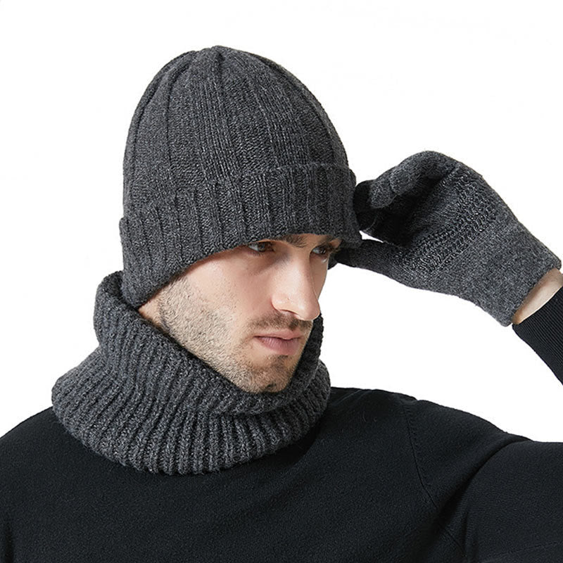 Modisches warmes 3-in-1-Set mit Handschuhen, Mütze und Schal