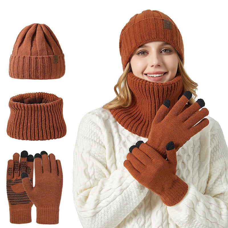 Modisches warmes 3-in-1-Set mit Handschuhen, Mütze und Schal - Karamell - Einheitsgröße - image 12