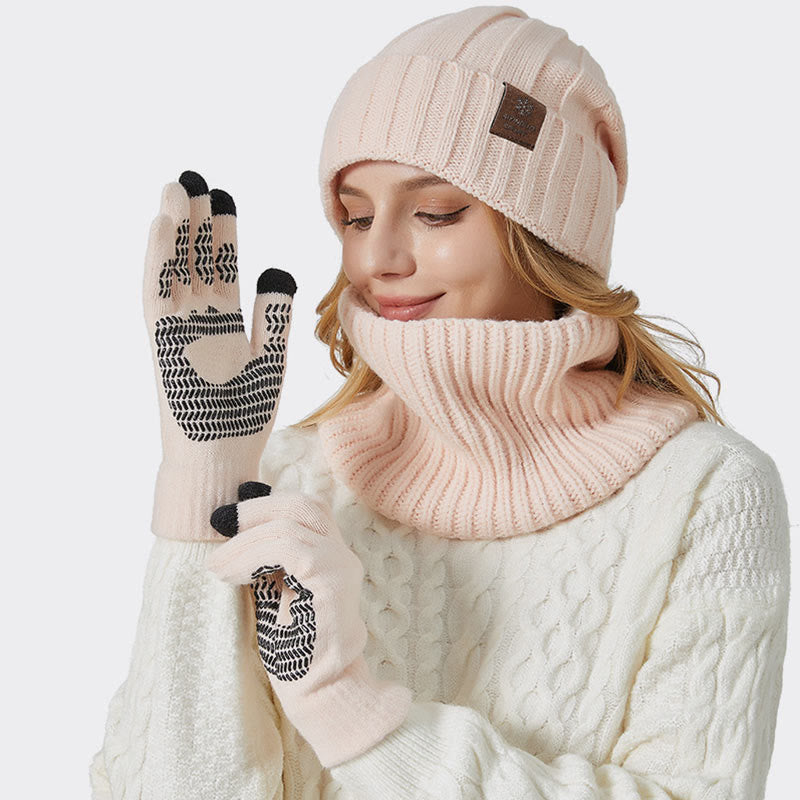 Modisches warmes 3-in-1-Set mit Handschuhen, Mütze und Schal