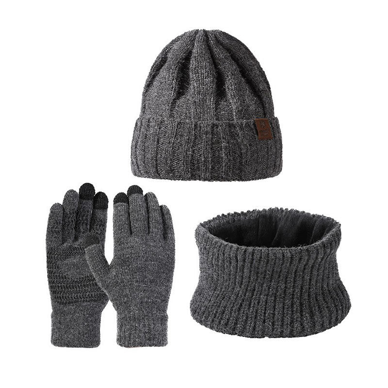 Modisches warmes 3-in-1-Set mit Handschuhen, Mütze und Schal