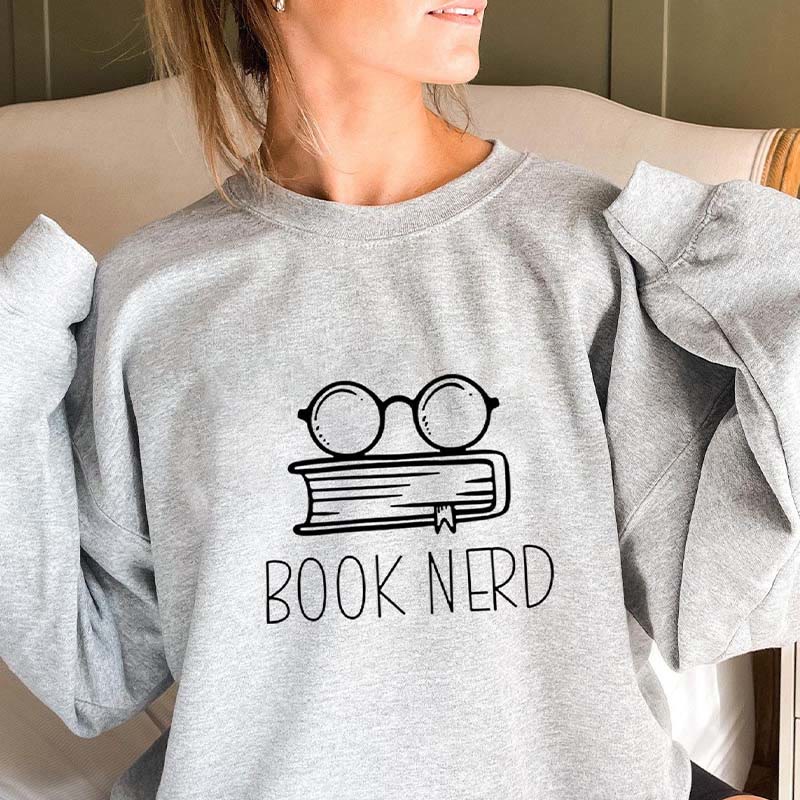 Sweatshirt mit Buch-Nerd-Motiv in Übergröße - Grau - 3XL - image 1