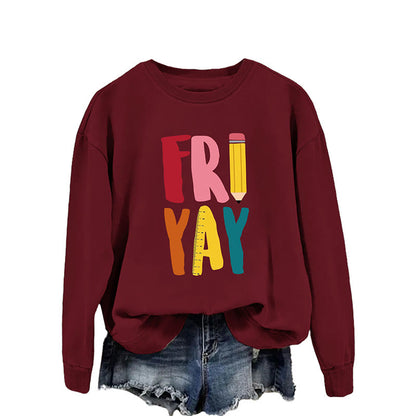 Plus Size Friday Sweatshirt mit Bleistift-Print - Wein - 2XL - image 9