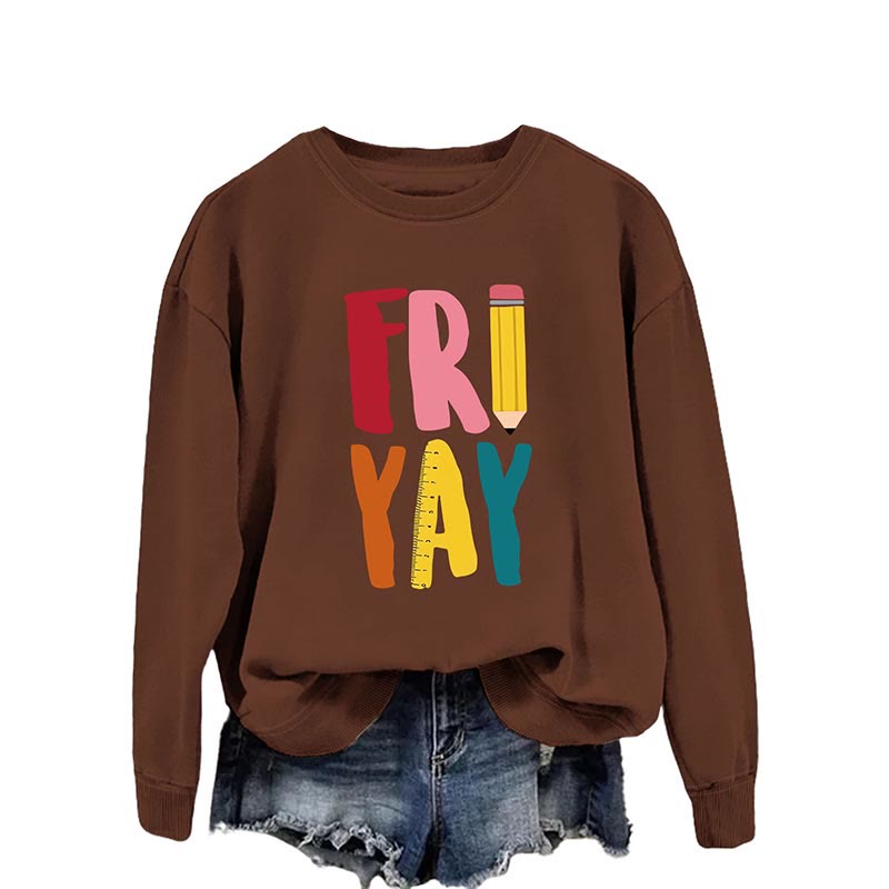Plus Size Friday Sweatshirt mit Bleistift-Print - Kaffee - 2XL - image 5
