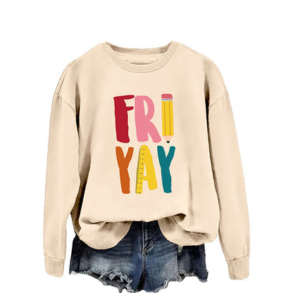 Plus Size Friday Sweatshirt mit Bleistift-Print - Aprikose - 2XL - image 1