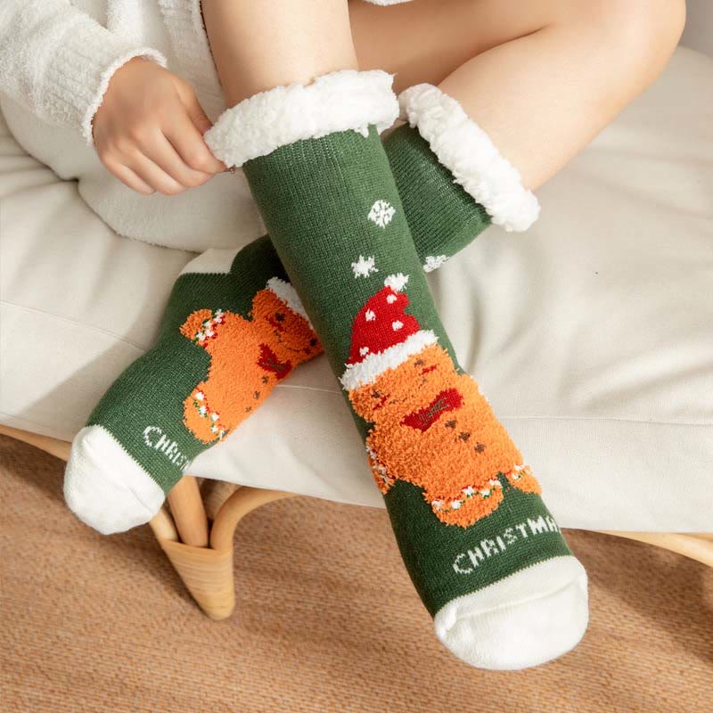 Übergrößen-Hausschuhsocken der Lebkuchenmann-Serie (2 Paar) - Grün - EU36-42 (US3-8,5) - image 2